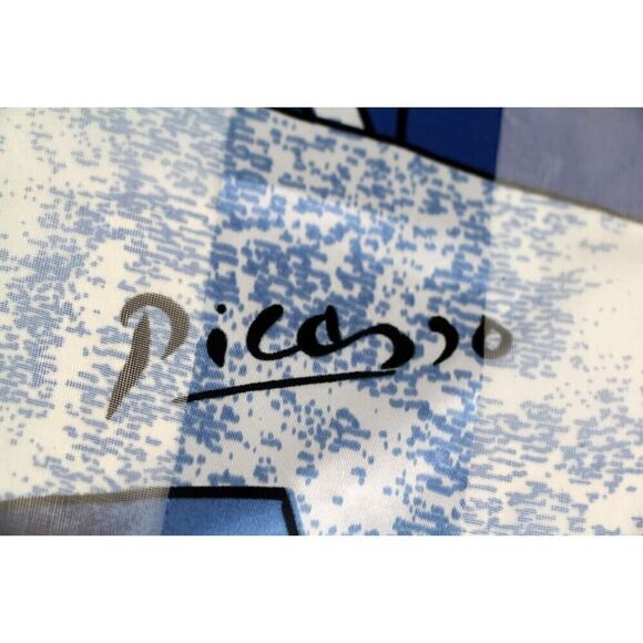 13.5"x60" Picasso BLUE MULTICOLOR POLYESTER HANDROLLED SCARF SHAWL WRAP (B46 - Picture 6 of 8